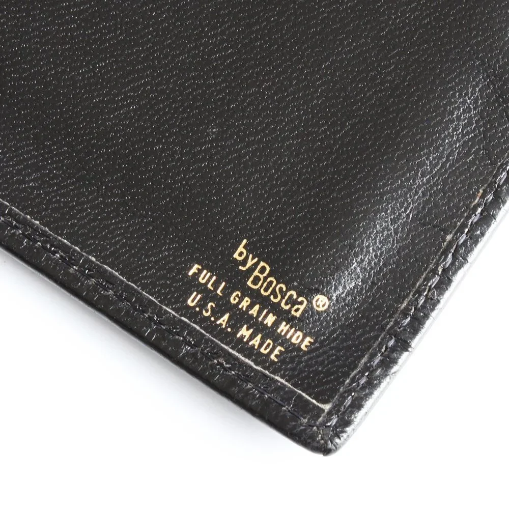 Bosca Wallet with Check Book Holder Black Leather Trifold Vintage